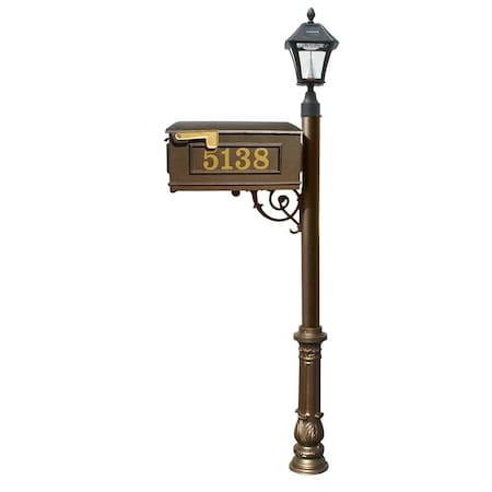 Qualarc Mailbox, Post, bronze color, w/Vinyl numbers on mailbox LMCV-700-SL-BZ